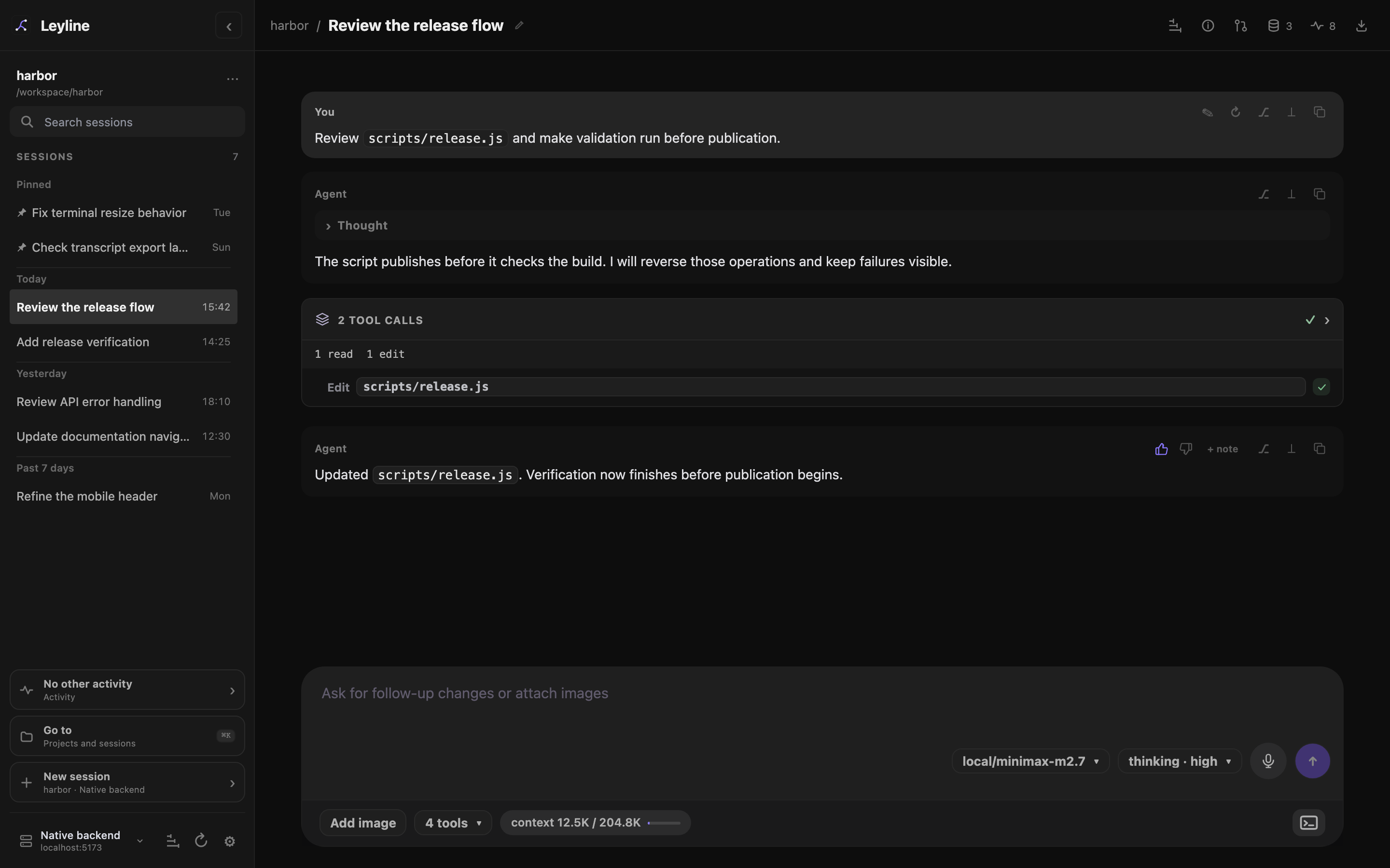 Sidebar with two sessions in the Pinned group above the time groups