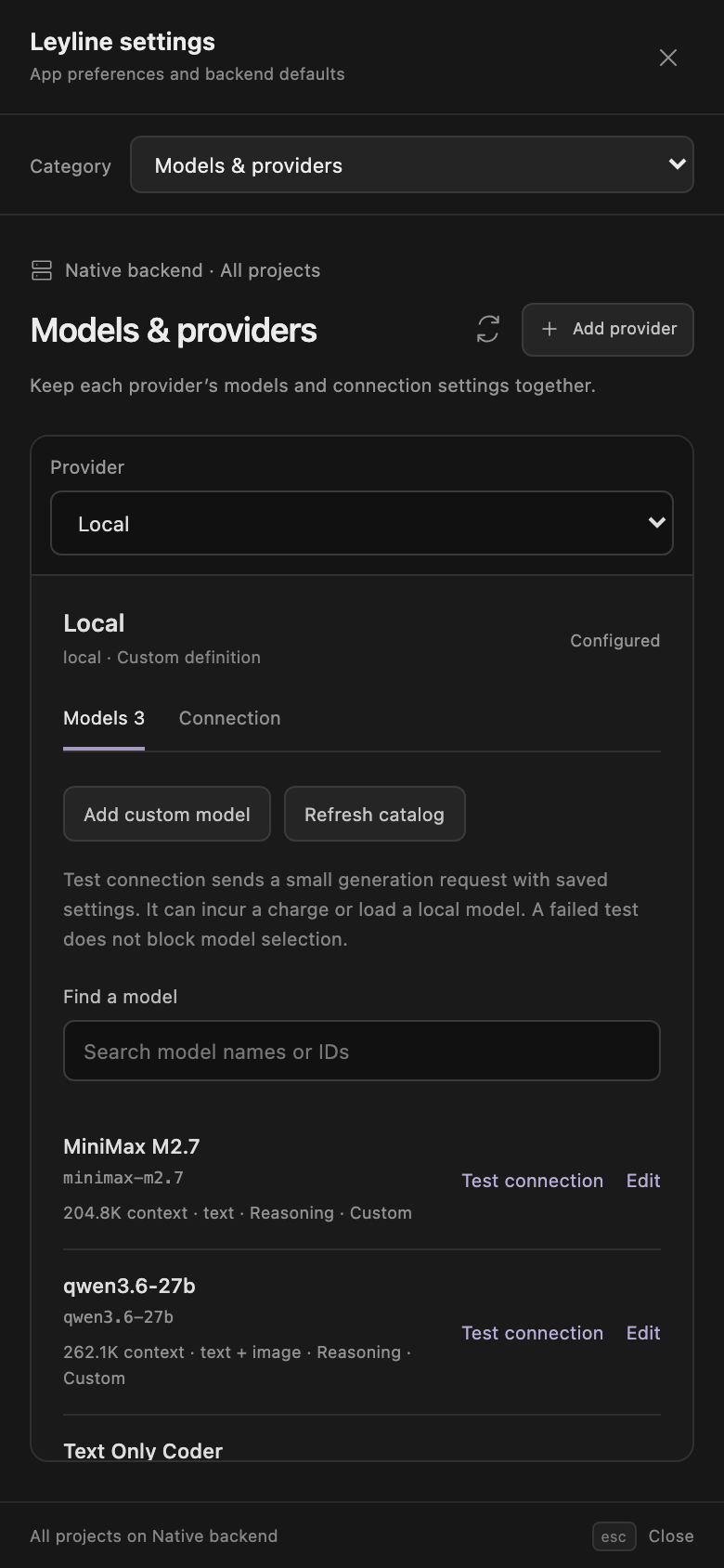 Mobile Models and providers page with category and provider selectors