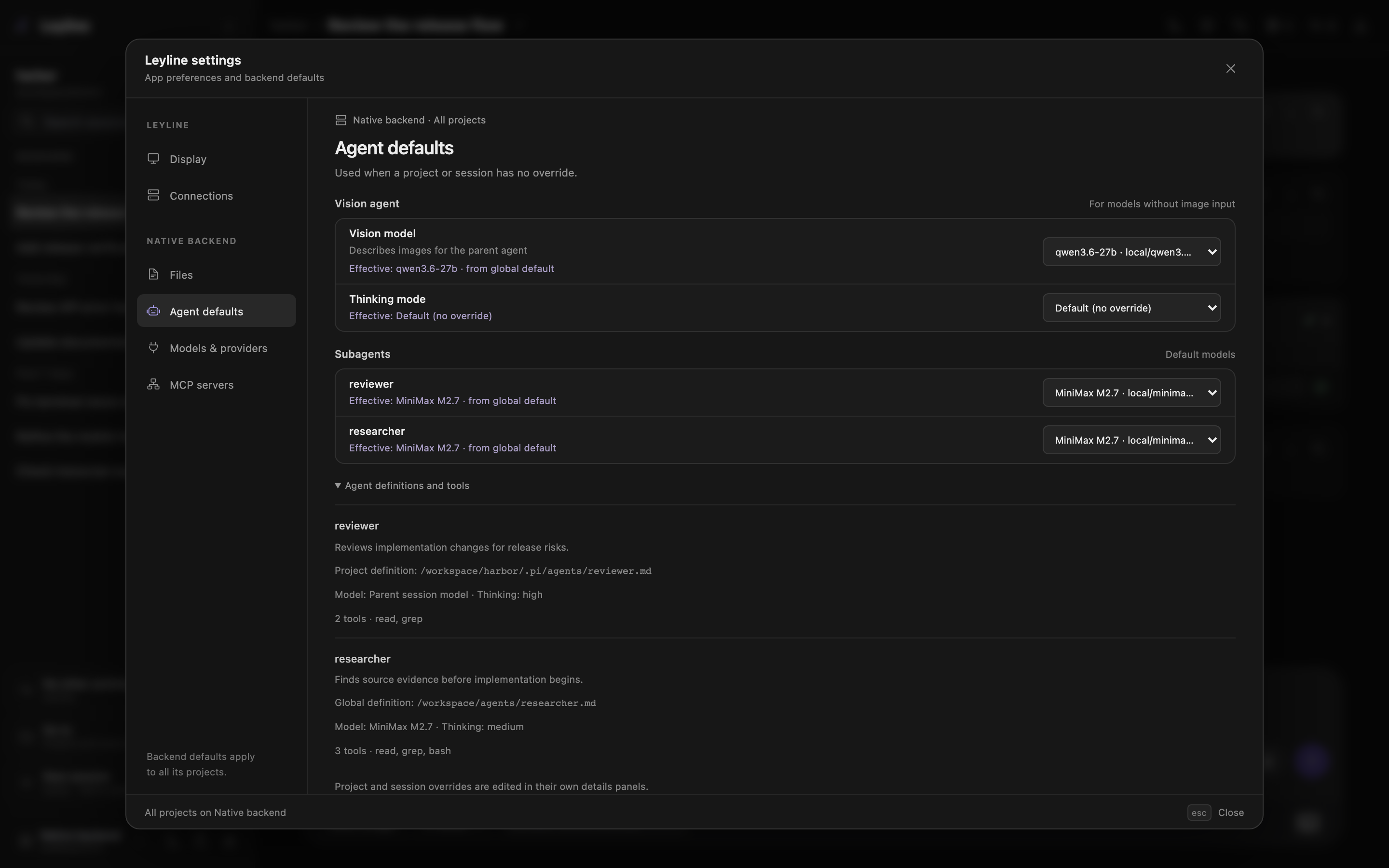 Agent defaults with global subagent model choices