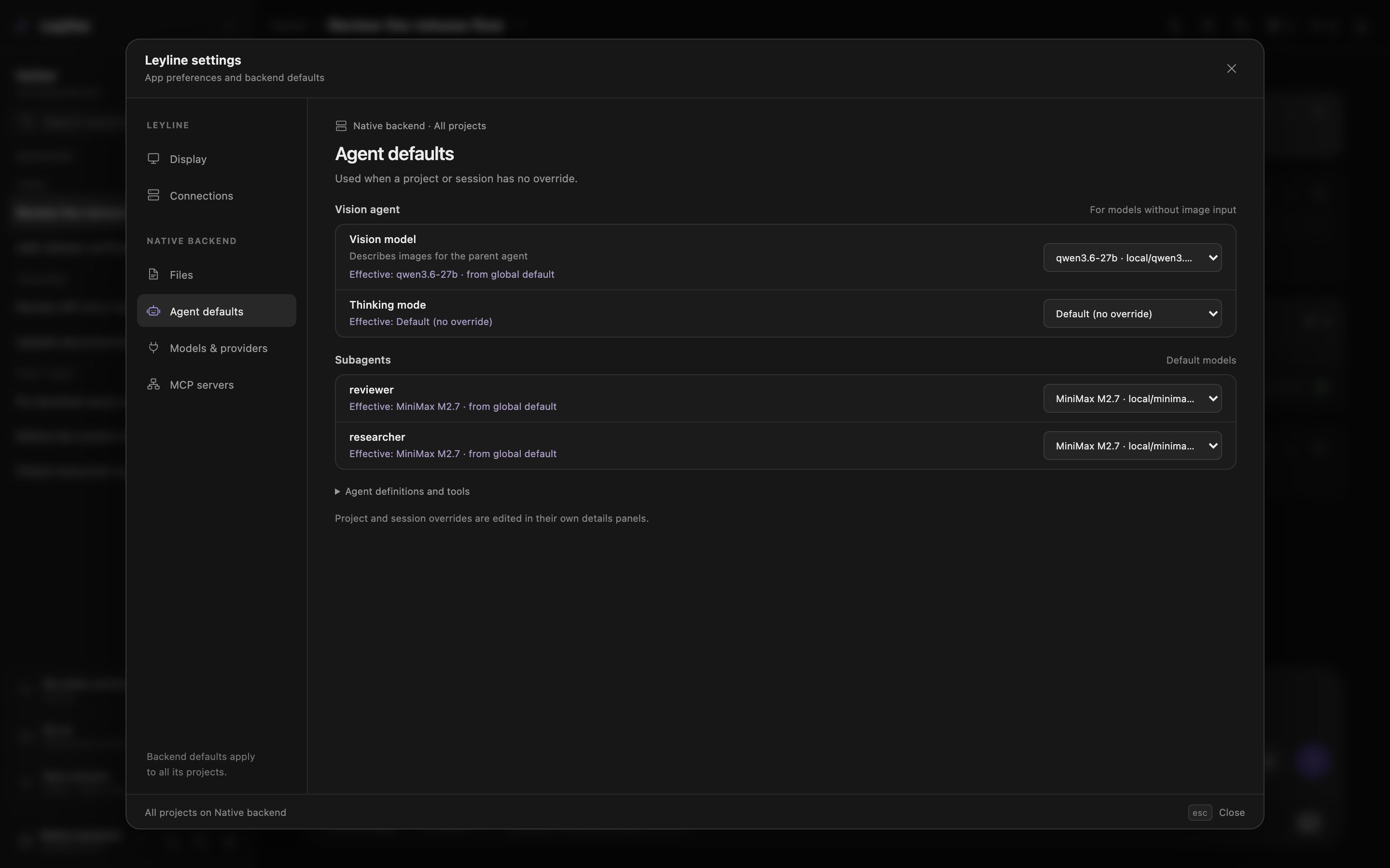 Agent defaults with the image-capable vision model and thinking controls